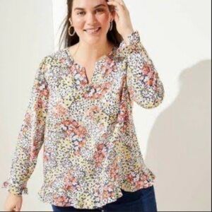 NWT Loft Floral Long Sleeve Patterned V-neck Blouse Size XXSP
